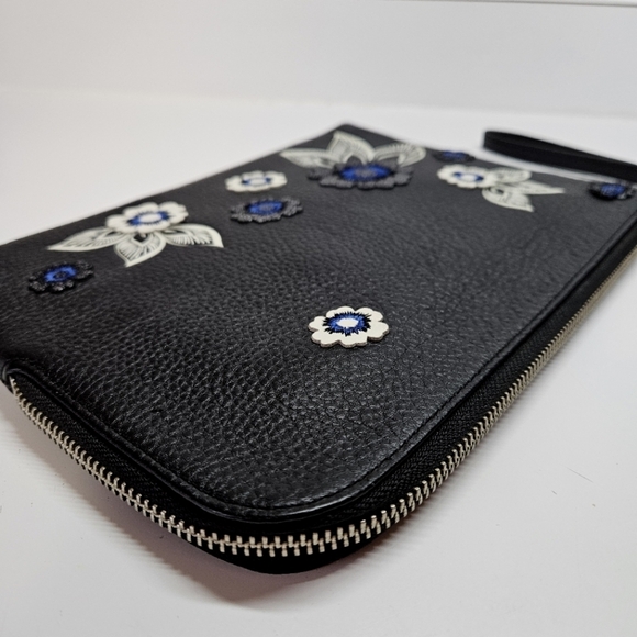 Vera Bradley Mallory Genuine Leather RFID Wristlet Bag Clutch Lotus Blooms Black - Picture 8 of 8